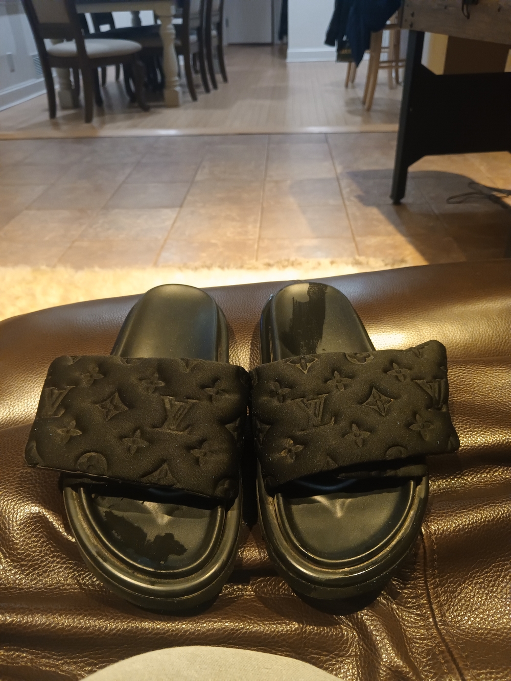 Louis Vuitton Black Quilted Monogram Slide Sandals - Picture 2 of 5